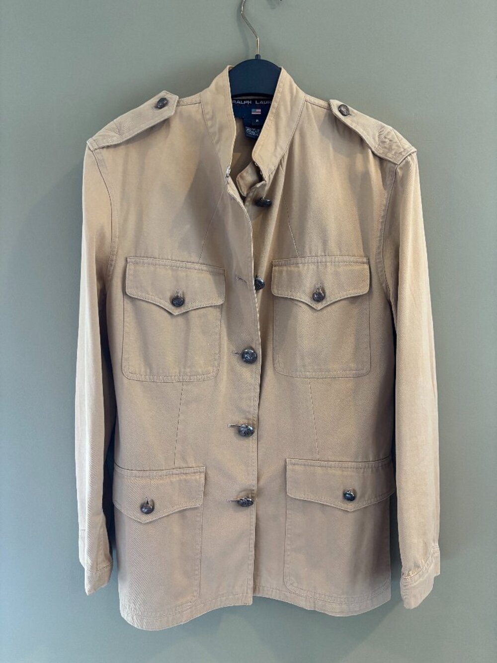 Ralph Lauren Vintage Tan Safari Utility Jacket Belted Cargo Coat Size 8